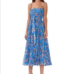 Monique Lhuilier Floral Pleated Tea-Length Dress